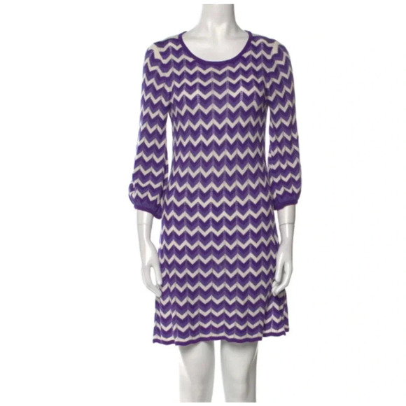 Alice + Olivia Size S Purple and white Chevron Striped A line Knit Sweater Dress - Picture 1 of 6